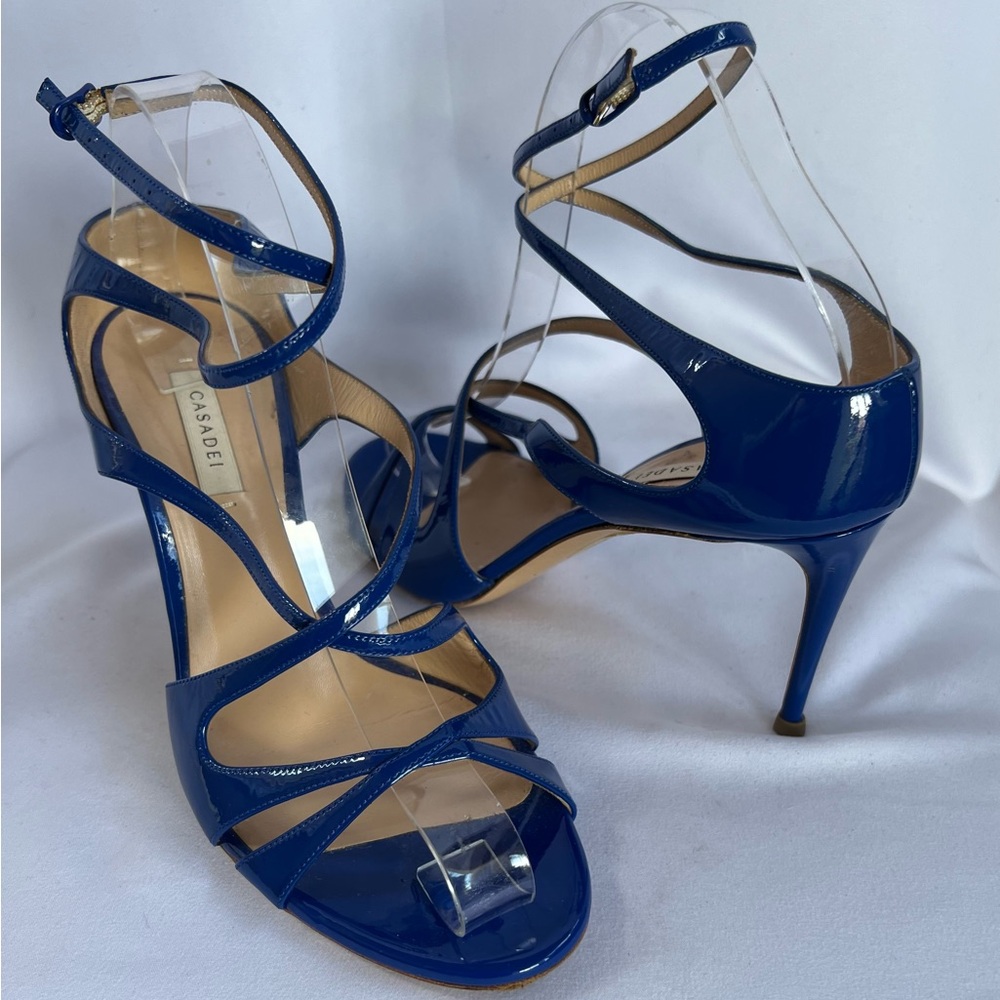 CASADEI Blue Strappy Heels 9 US - Picture 6 of 7